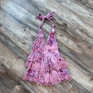 LoveShackFancy Pink Floral Mini Dress